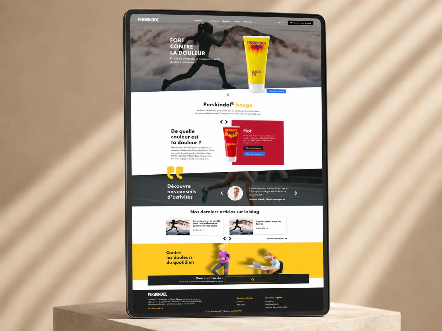 Aperçu de la plateforme Perskindol accompagnée par PRIMAO en maintenance web