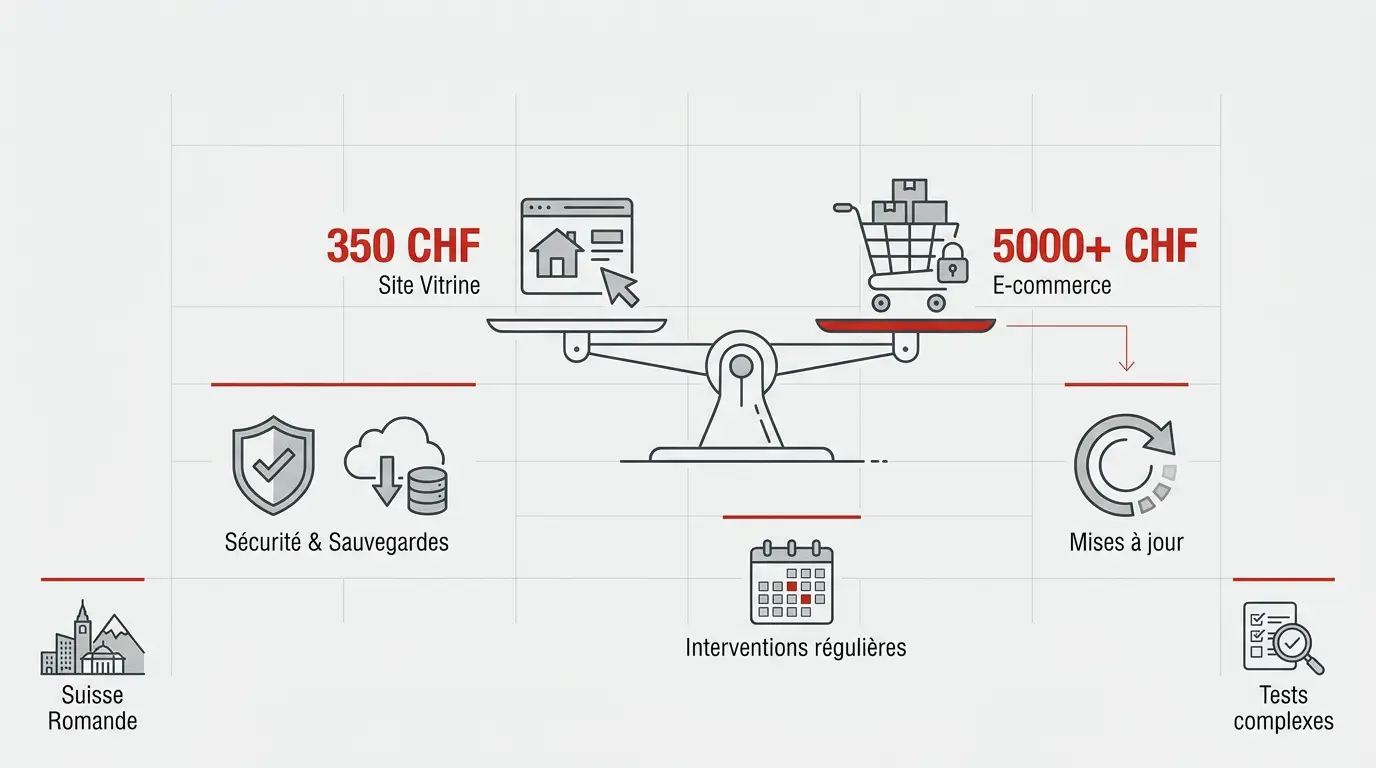 Comparaison des tarifs de maintenance WordPress entre site vitrine et boutique WooCommerce en Suisse