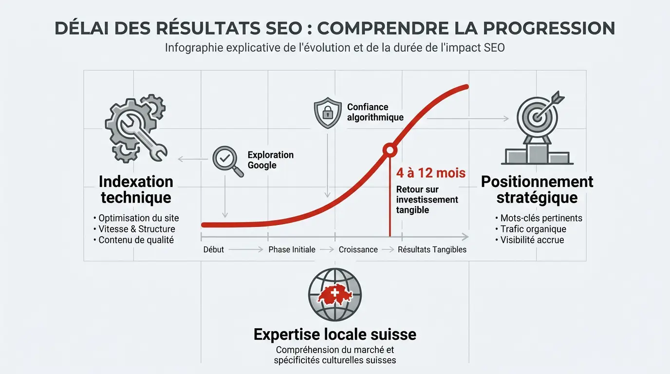 Progression temporelle des résultats SEO pour une PME