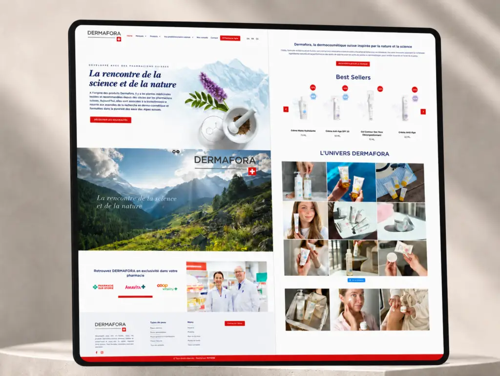 Aperçu du site multilingue et du catalogue produits Dermafora refondus par PRIMAO