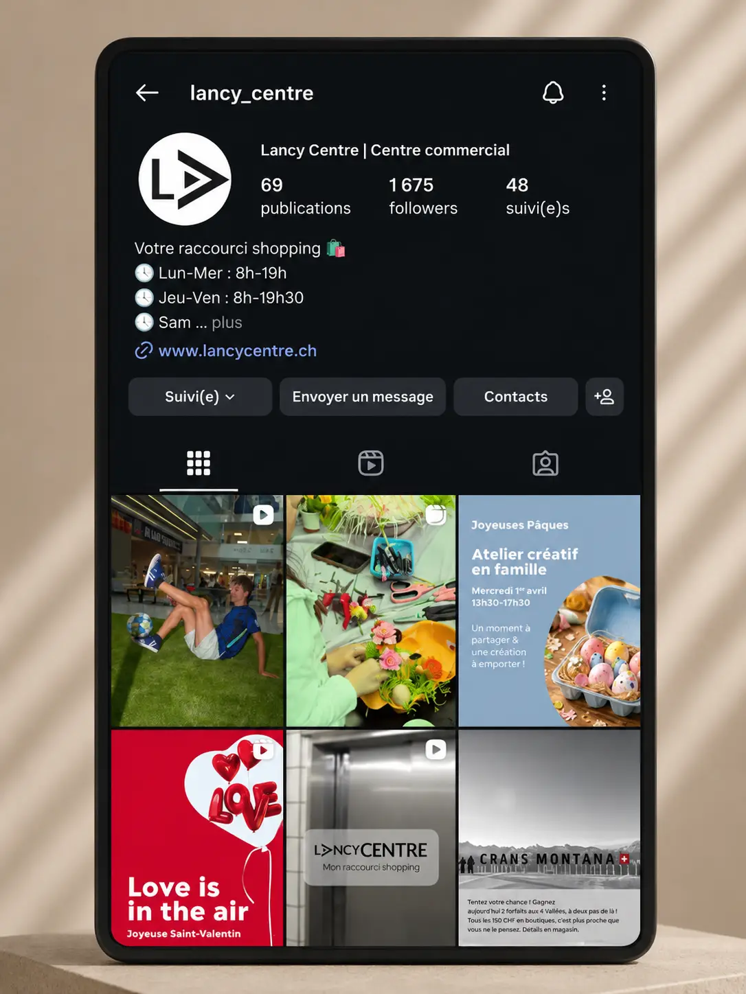 Aperçu du compte Instagram de Lancy-Centre accompagné par PRIMAO