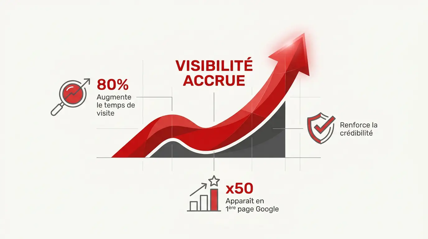 Infographie expliquant comment la vidéo corporate augmente la visibilité et la crédibilité des PME suisses