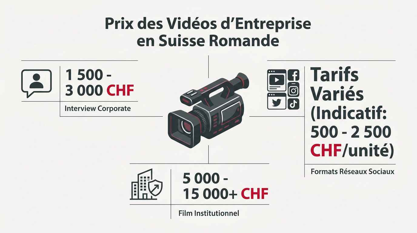 Graphique des tarifs moyens pour une production vidéo d'entreprise en Suisse romande