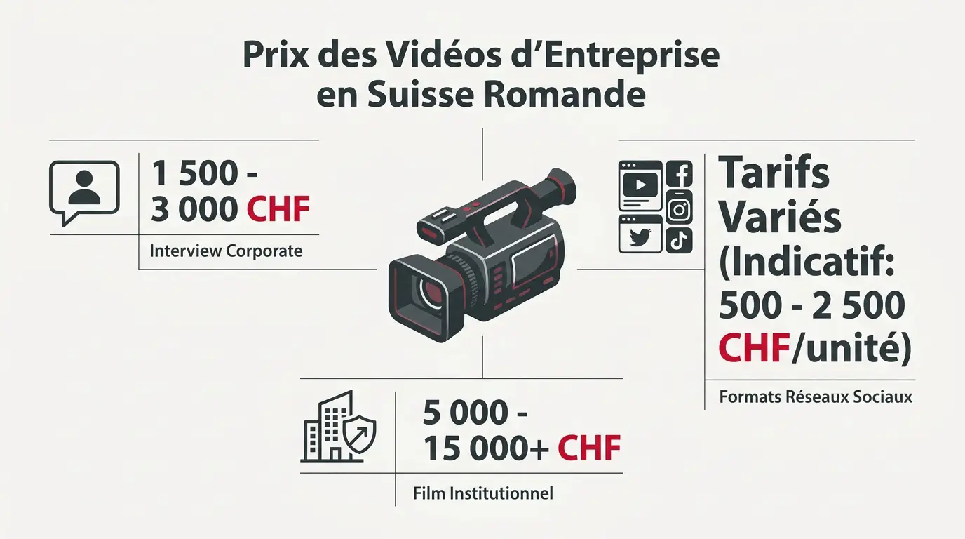 Graphique des tarifs moyens pour une production vidéo d'entreprise en Suisse romande
